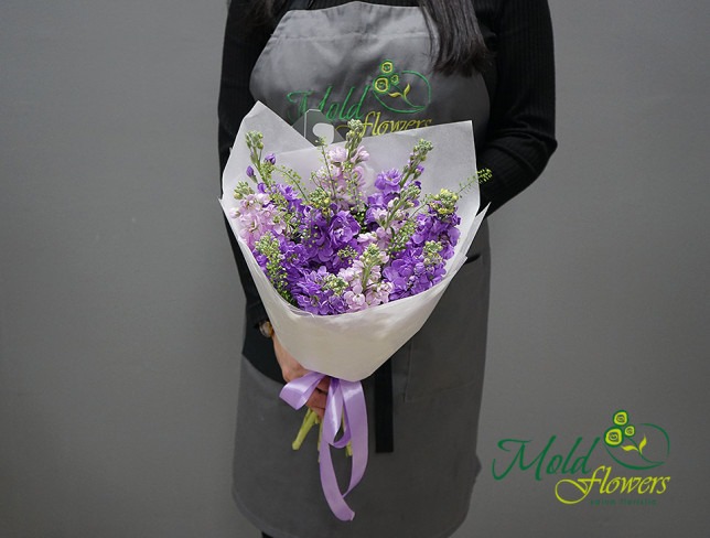 Bouquet of purple and lilac stock flowers photo